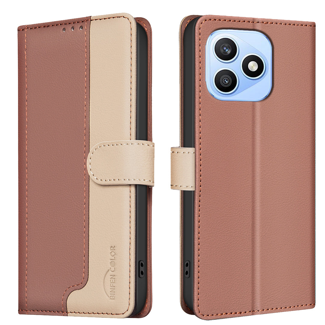BINFEN COLOR For Honor X8d 4G Leather Case  Splicing Color RFID Blocking Wallet Stand Phone Cover