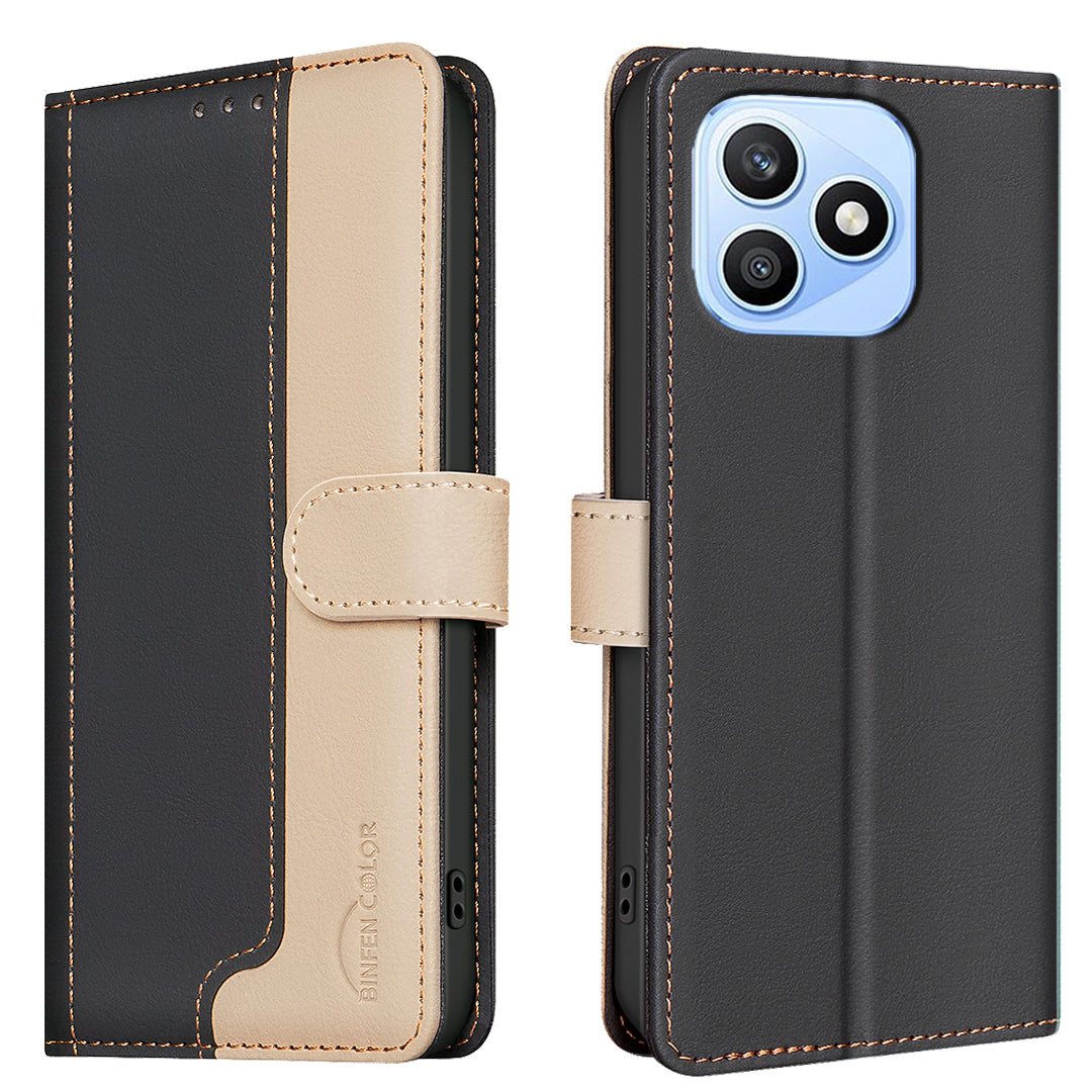 BINFEN COLOR For Honor X8d 4G Leather Case  Splicing Color RFID Blocking Wallet Stand Phone Cover