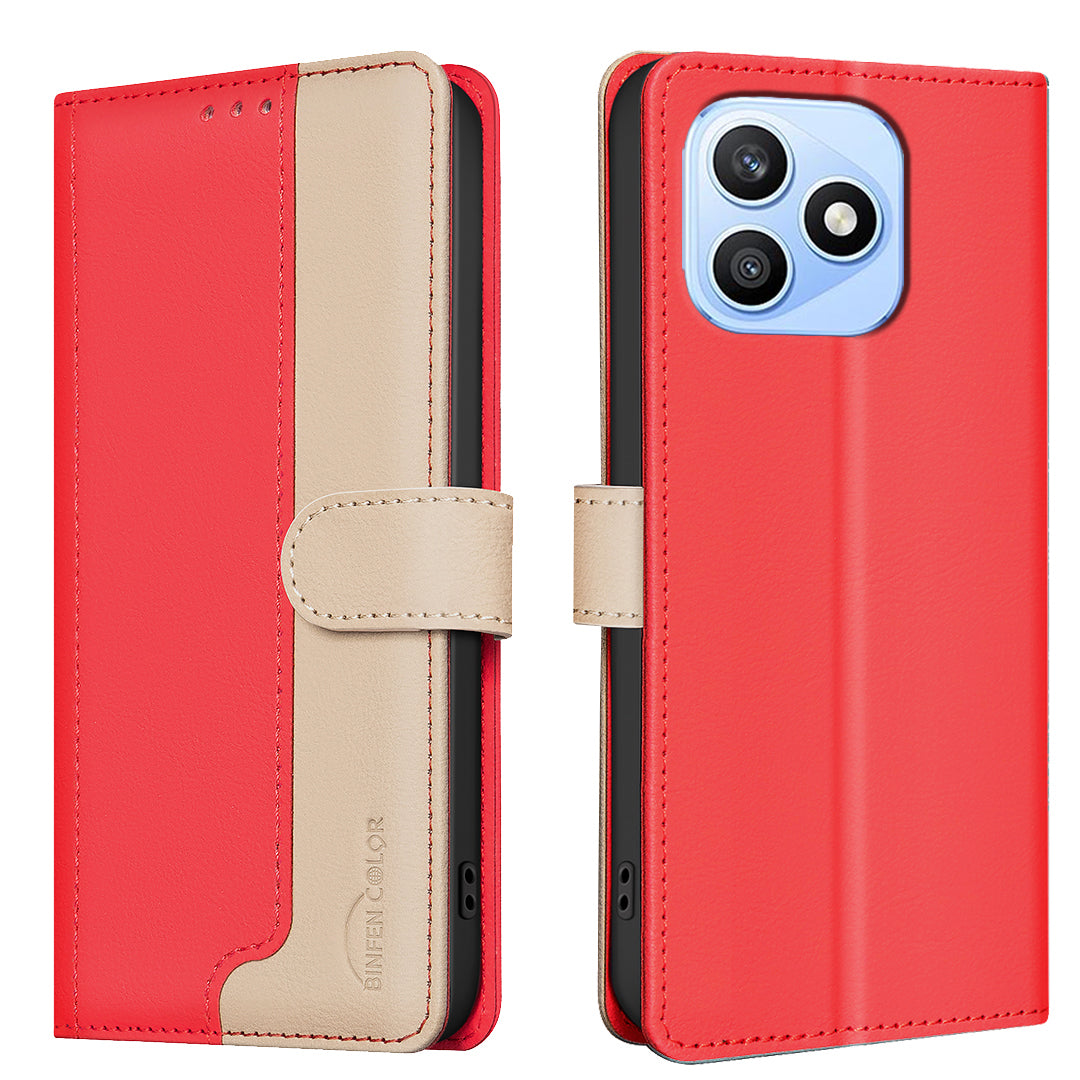 BINFEN COLOR For Honor X8d 4G Leather Case  Splicing Color RFID Blocking Wallet Stand Phone Cover