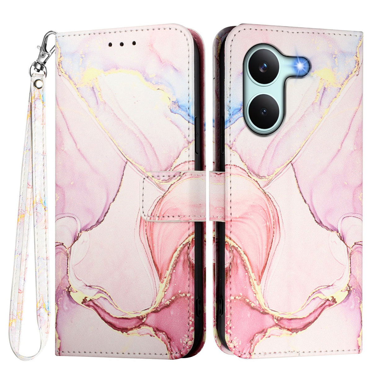For Xiaomi Poco X8 Pro 5G / Xiaomi Redmi Turbo 5 5G Case with Strap Marble Pattern Leather Phone Cover Card Holder