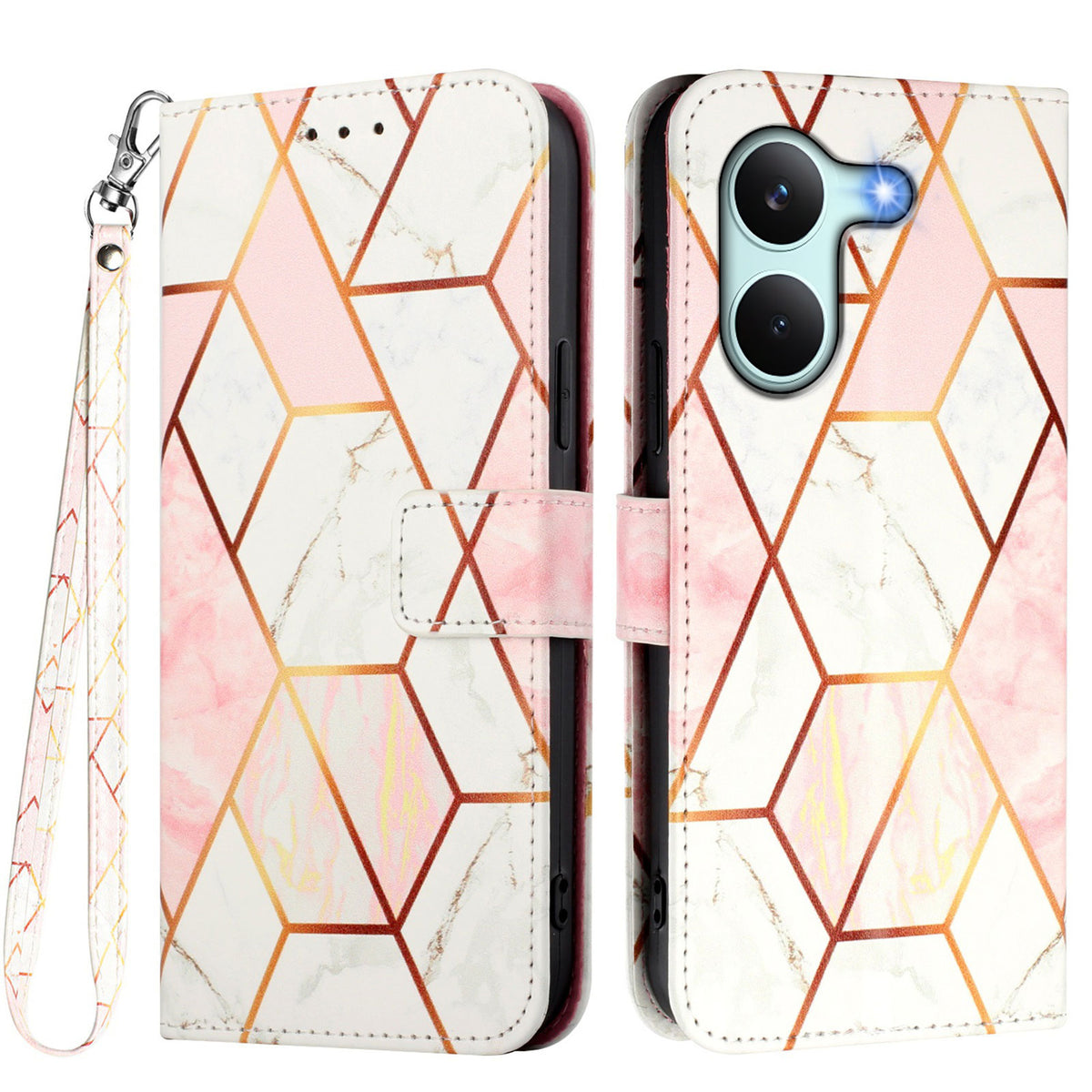 For Xiaomi Poco X8 Pro 5G / Xiaomi Redmi Turbo 5 5G Case with Strap Marble Pattern Leather Phone Cover Card Holder