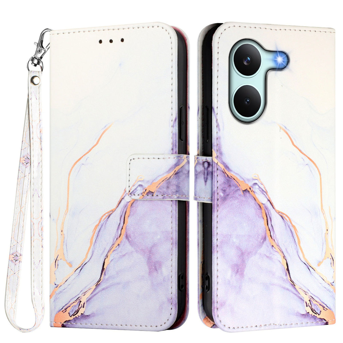 For Xiaomi Poco X8 Pro 5G / Xiaomi Redmi Turbo 5 5G Case with Strap Marble Pattern Leather Phone Cover Card Holder