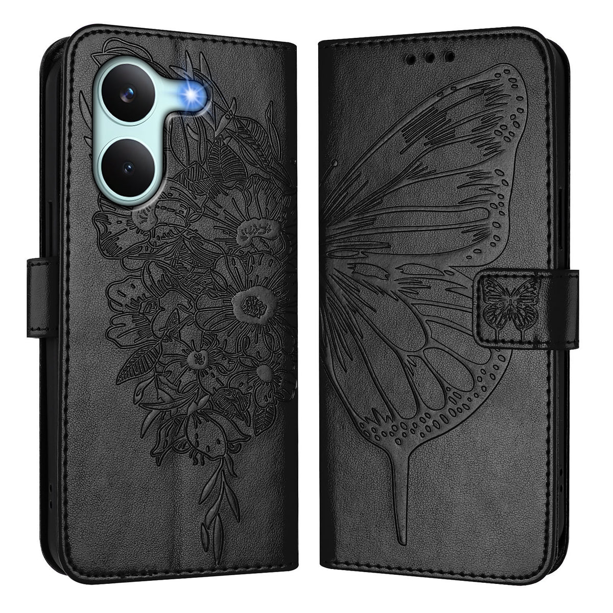Xiaomi Poco X8 Pro 5G / Xiaomi Redmi Turbo 5 5G Plånboksfodral med handledsrem Läderfodral med fjärilstryck