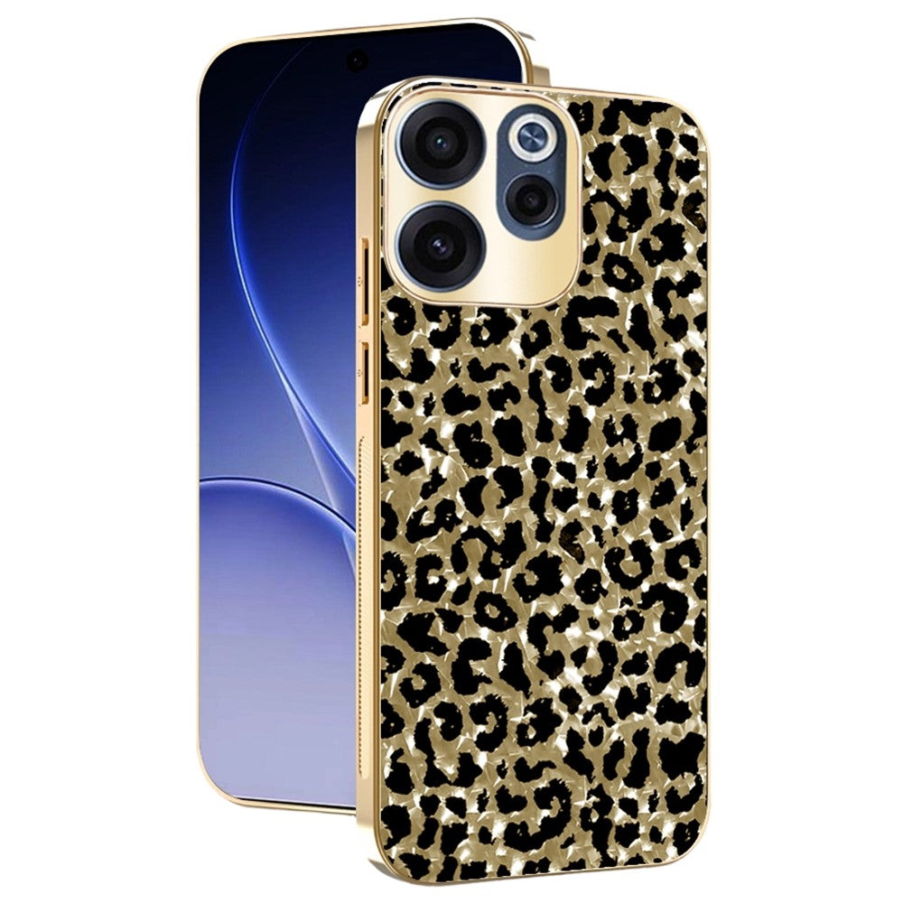 For Oppo Reno15 F 5G Case Electroplating Frame Leopard Pattern PC + TPU Hybrid Phone Cover