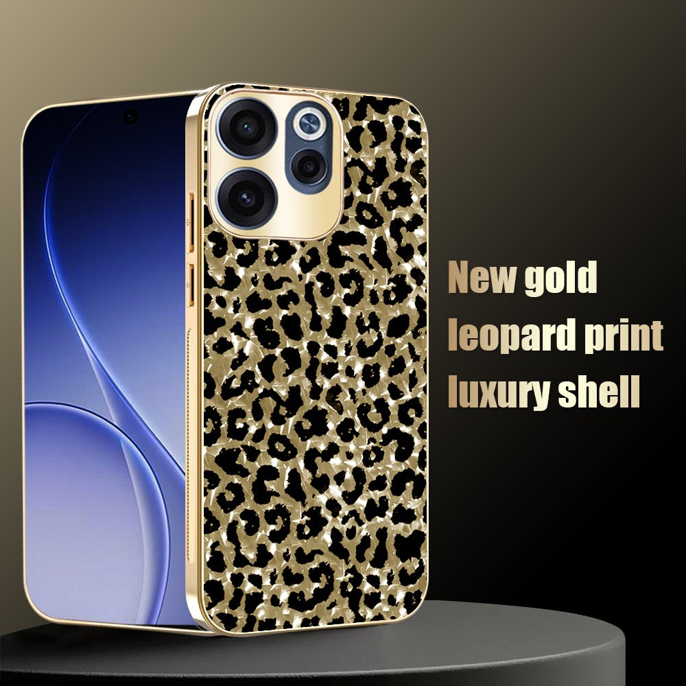 For Oppo Reno15 F 5G Case Electroplating Frame Leopard Pattern PC + TPU Hybrid Phone Cover