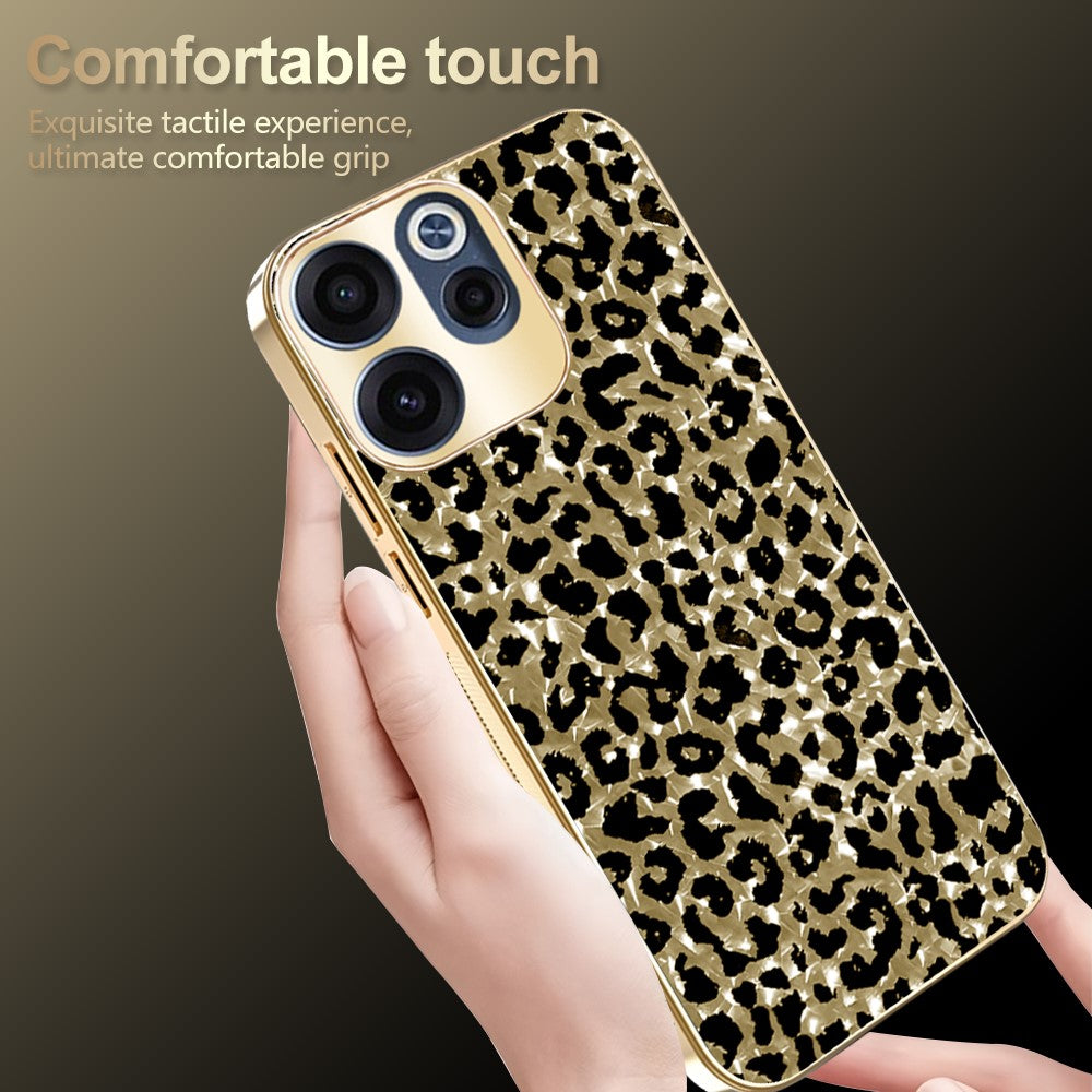 For Oppo Reno15 F 5G Case Electroplating Frame Leopard Pattern PC + TPU Hybrid Phone Cover