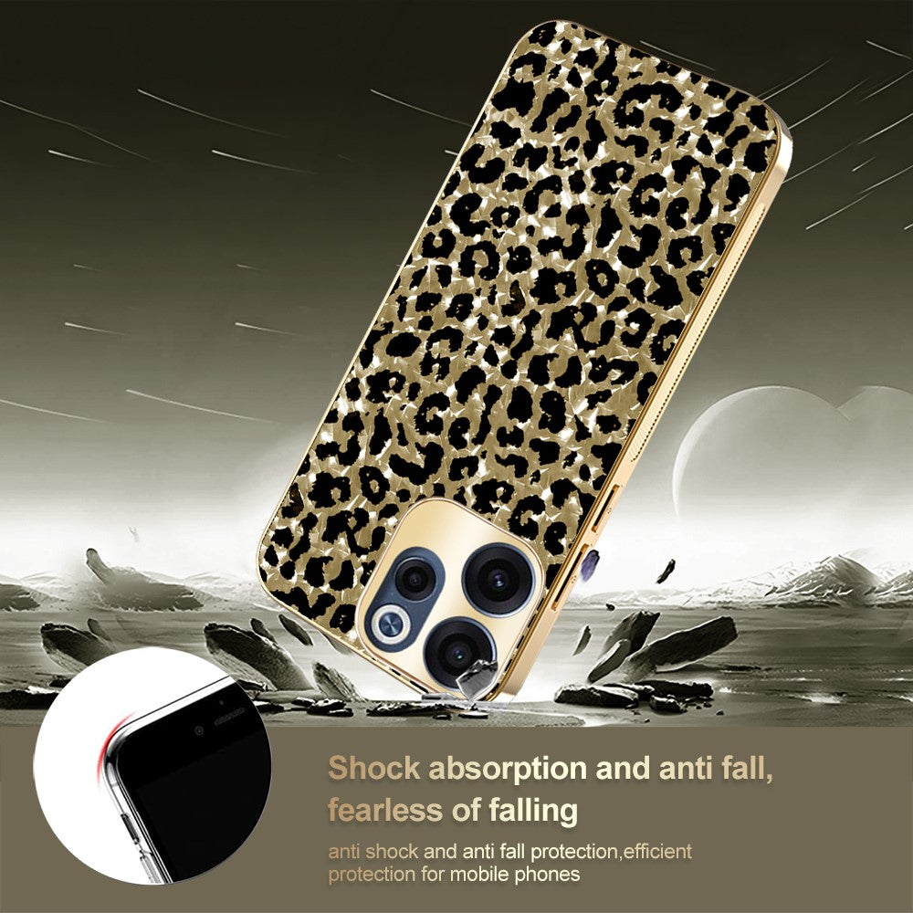 For Oppo Reno15 F 5G Case Electroplating Frame Leopard Pattern PC + TPU Hybrid Phone Cover