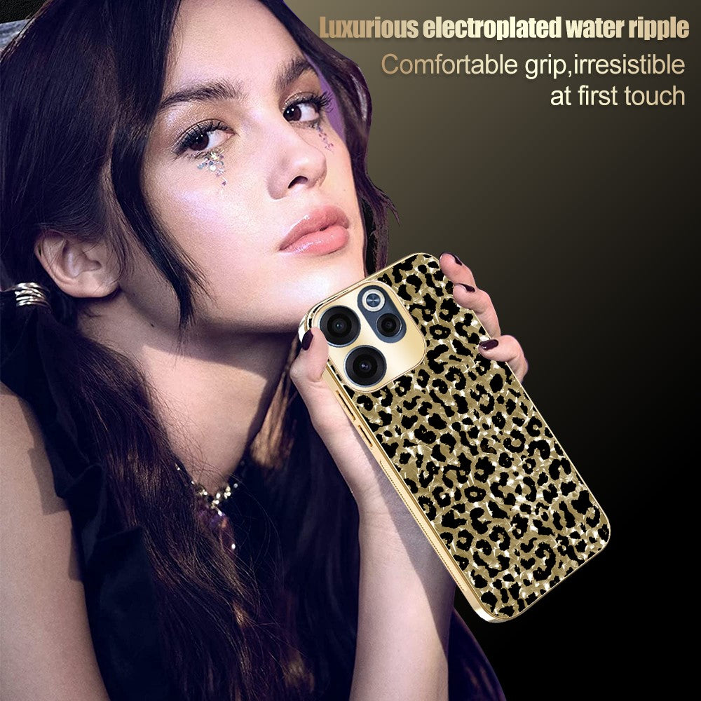 For Oppo Reno15 F 5G Case Electroplating Frame Leopard Pattern PC + TPU Hybrid Phone Cover