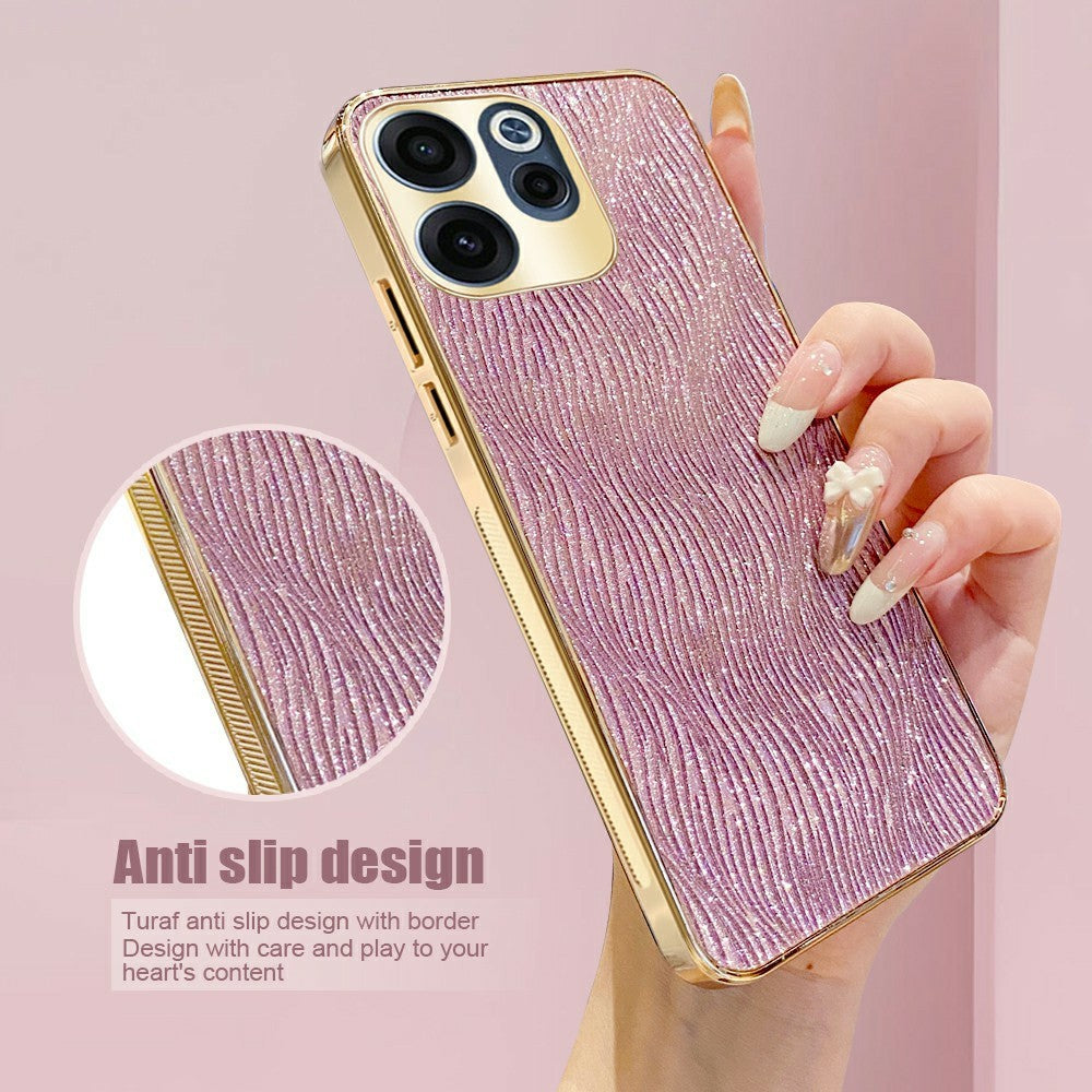 For Oppo Reno15 F 5G Case Electroplating Ripple Texture PU + TPU + PC Phone Back Cover