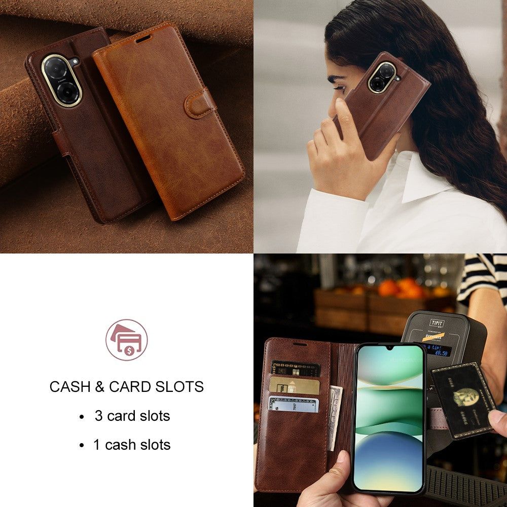 For Xiaomi Redmi A5 NFC (EU) (173.45mm) Case Stand Wallet Calf Texture PU Leather Flip Phone Cover