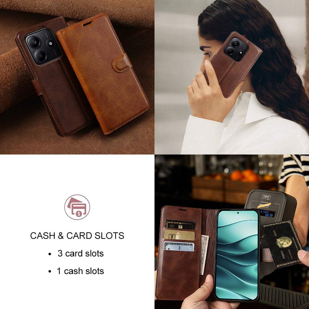 For Xiaomi Redmi Note 14 5G Case Stand Wallet Calf Texture PU Leather Flip Phone Cover