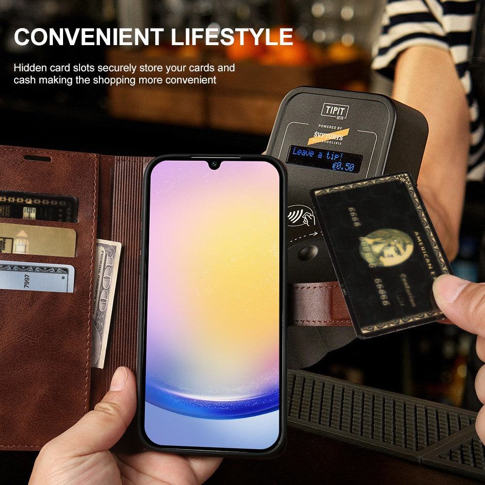 For Samsung Galaxy A25 5G (Global) (161mm) Case Stand Wallet Calf Texture PU Leather Flip Phone Cover