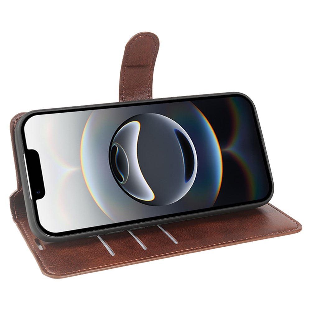Til iPhone 17e / 16e Etui Stativ Pung Kalvelæder PU Læder Flip Telefoncover