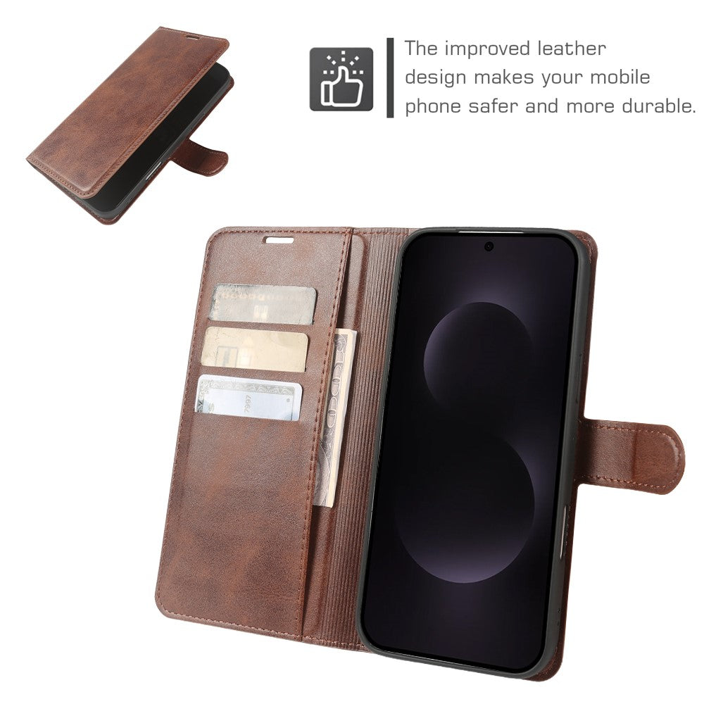 For Samsung Galaxy S25 Case Stand Wallet Calf Texture PU Leather Flip Phone Cover