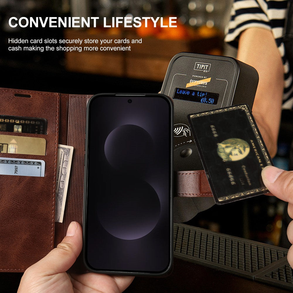 For Samsung Galaxy S25 Case Stand Wallet Calf Texture PU Leather Flip Phone Cover