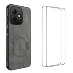 WANLONFENG For Honor X8d 4G SD Series Magnetic Case Nappa Texture PC TPU Phone Cover with 2Pcs Screen Film