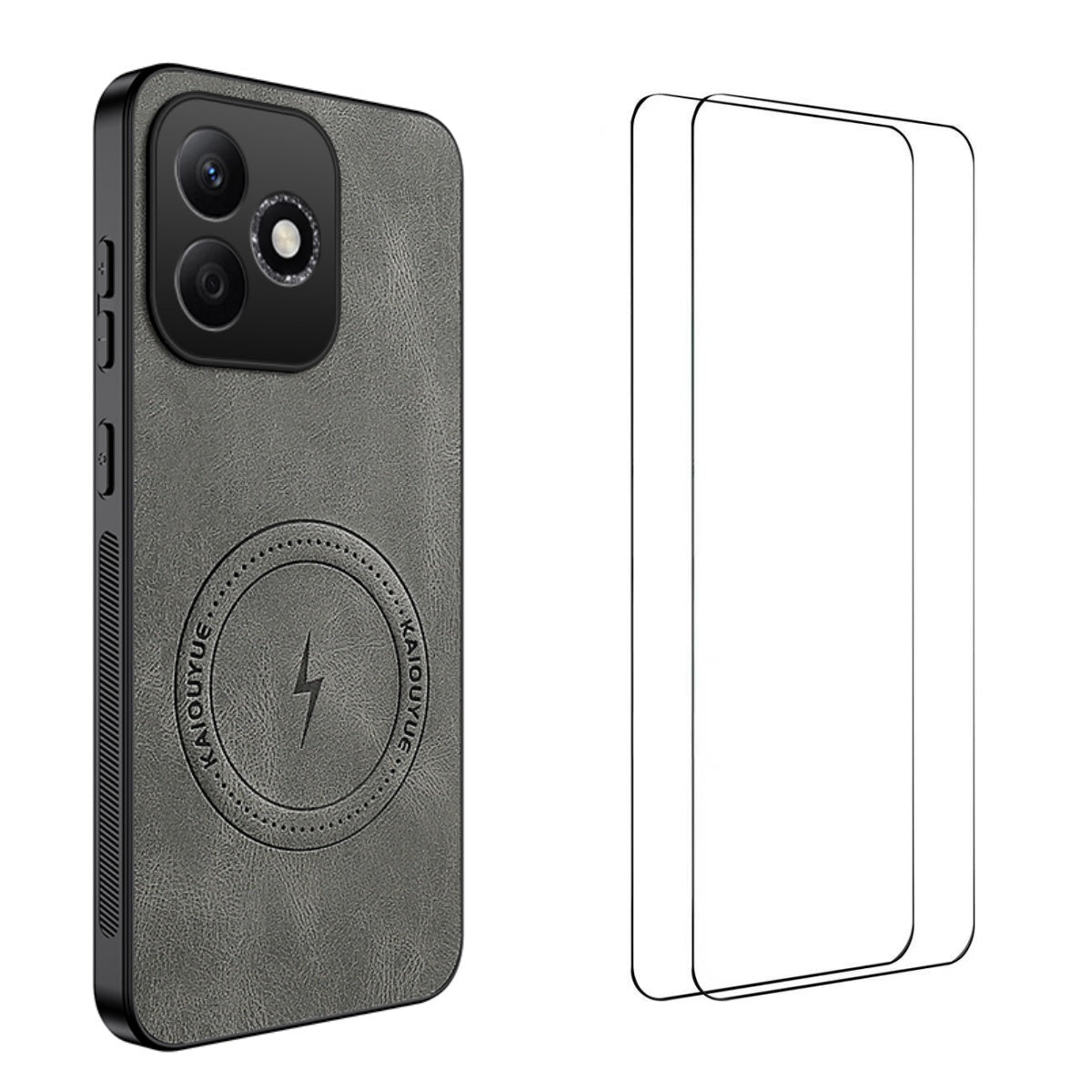 WANLONFENG For Honor X8d 4G SD Series Magnetic Case Nappa Texture PC TPU Phone Cover with 2Pcs Screen Film