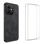 WANLONFENG For Honor X8d 4G SD Series Magnetic Case Nappa Texture PC TPU Phone Cover with 2Pcs Screen Film