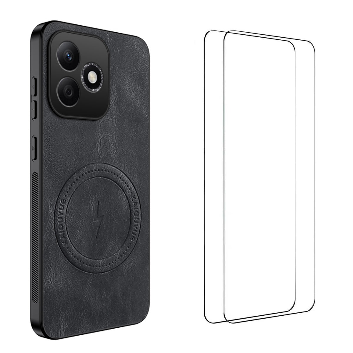 WANLONFENG For Honor X8d 4G SD Series Magnetic Case Nappa Texture PC TPU Phone Cover with 2Pcs Screen Film