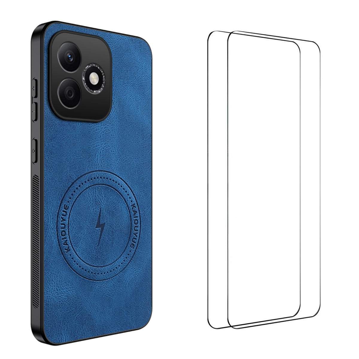 WANLONFENG For Honor X8d 4G SD Series Magnetic Case Nappa Texture PC TPU Phone Cover with 2Pcs Screen Film