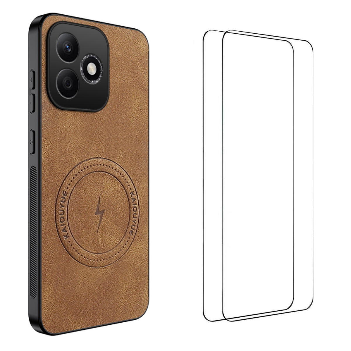 WANLONFENG For Honor X8d 4G SD Series Magnetic Case Nappa Texture PC TPU Phone Cover with 2Pcs Screen Film