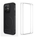 WANLONFENG For Honor X8d 4G QT1-serie magnetisk cover med 2 stk. hærdet glasfilm, støtteben, kulfibertekstur, PC TPU-telefoncover