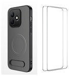 WANLONFENG For Honor X8d 4G QT1-serie magnetisk cover med 2 stk. hærdet glasfilm, støtteben, kulfibertekstur, PC TPU-telefoncover