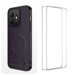 WANLONFENG For Honor X8d 4G QT1-serie magnetisk cover med 2 stk. hærdet glasfilm, støtteben, kulfibertekstur, PC TPU-telefoncover