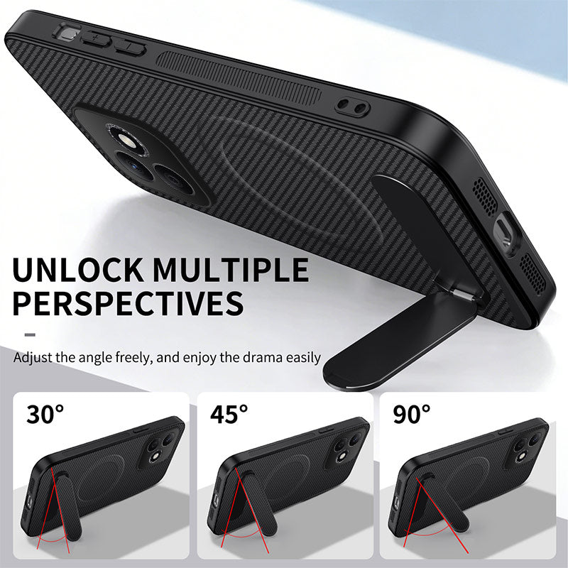 WANLONFENG For Honor X8d 4G QT Series Magnetic Case Kickstand Carbon Fiber Texture PC TPU Phone Cover