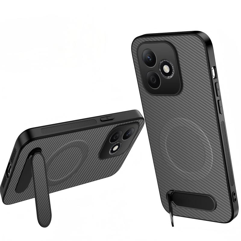 WANLONFENG For Honor X8d 4G QT Series Magnetic Case Kickstand Carbon Fiber Texture PC TPU Phone Cover
