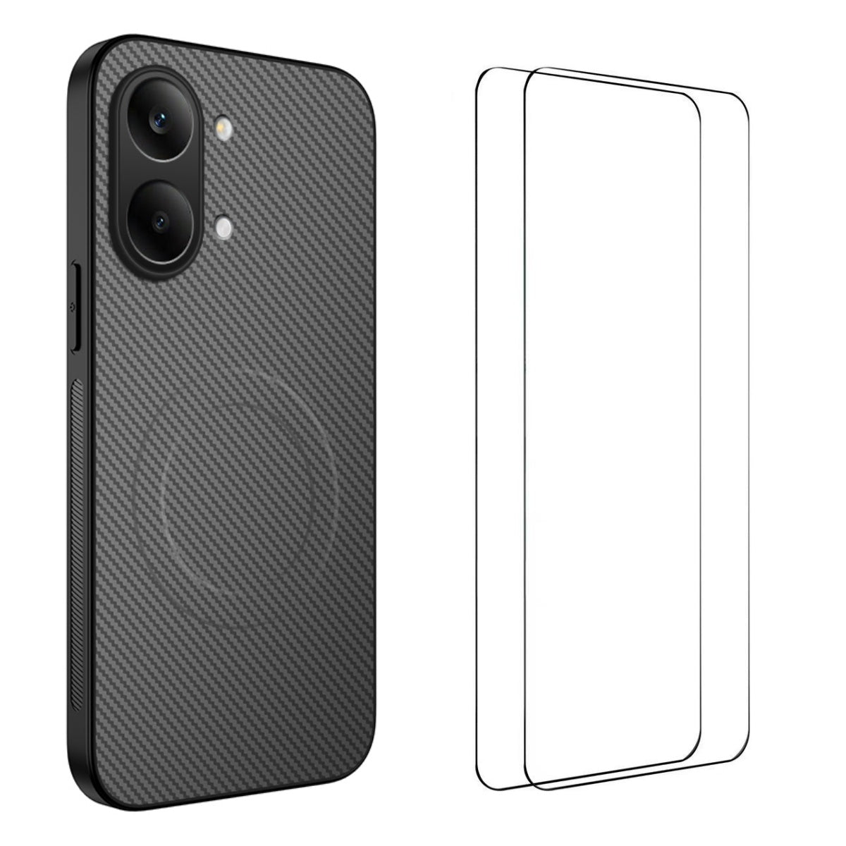 WANLONFENG För Xiaomi Redmi Turbo 5 Max 5G TQ1-serien Magnetiskt skal Kolfiberstruktur PC TPU mobilskal med 2 st. skärmfilmer