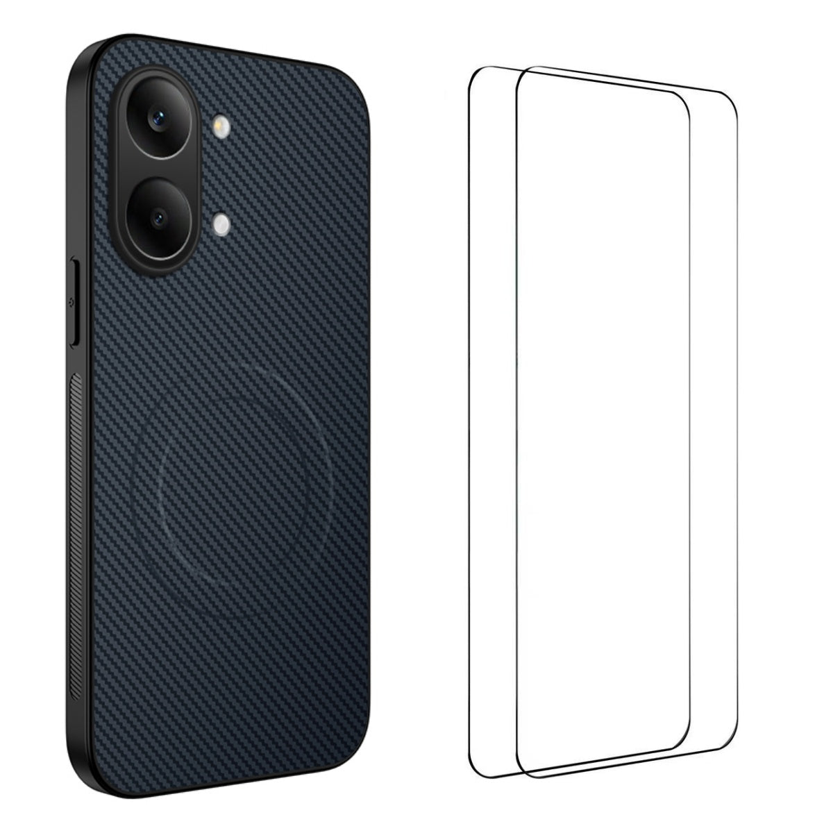 WANLONFENG För Xiaomi Redmi Turbo 5 Max 5G TQ1-serien Magnetiskt skal Kolfiberstruktur PC TPU mobilskal med 2 st. skärmfilmer