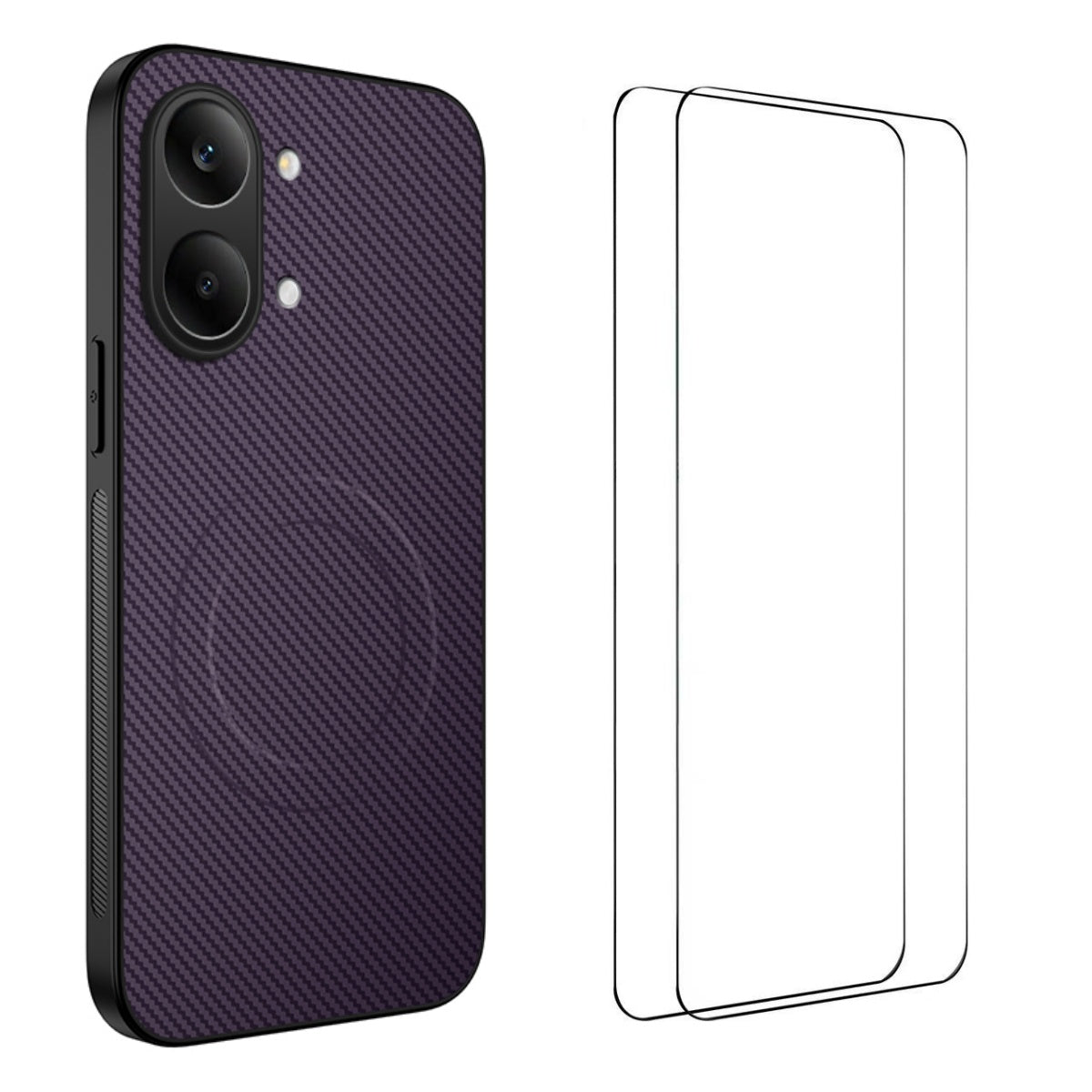 WANLONFENG För Xiaomi Redmi Turbo 5 Max 5G TQ1-serien Magnetiskt skal Kolfiberstruktur PC TPU mobilskal med 2 st. skärmfilmer