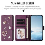 Oppo Reno15 F 5G Skal Pärlor Hjärta Diamant Blomdekor Läder Plånbok mobilskal med Handledsrem