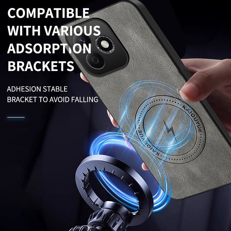 WANLONFENG For Honor X8d 4G  SD1 Series Magnetic Case Nappa Texture PC TPU Phone Cover