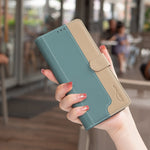BINFEN COLOR For Honor 600 Lite 5G  Leather Case Splicing Color RFID Blocking Wallet Stand Phone Cover