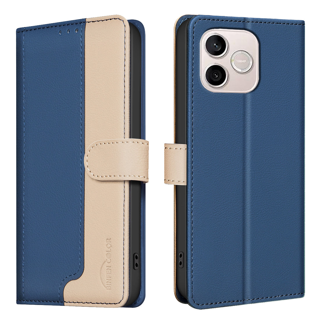 BINFEN COLOR For Honor 600 Lite 5G  Leather Case Splicing Color RFID Blocking Wallet Stand Phone Cover