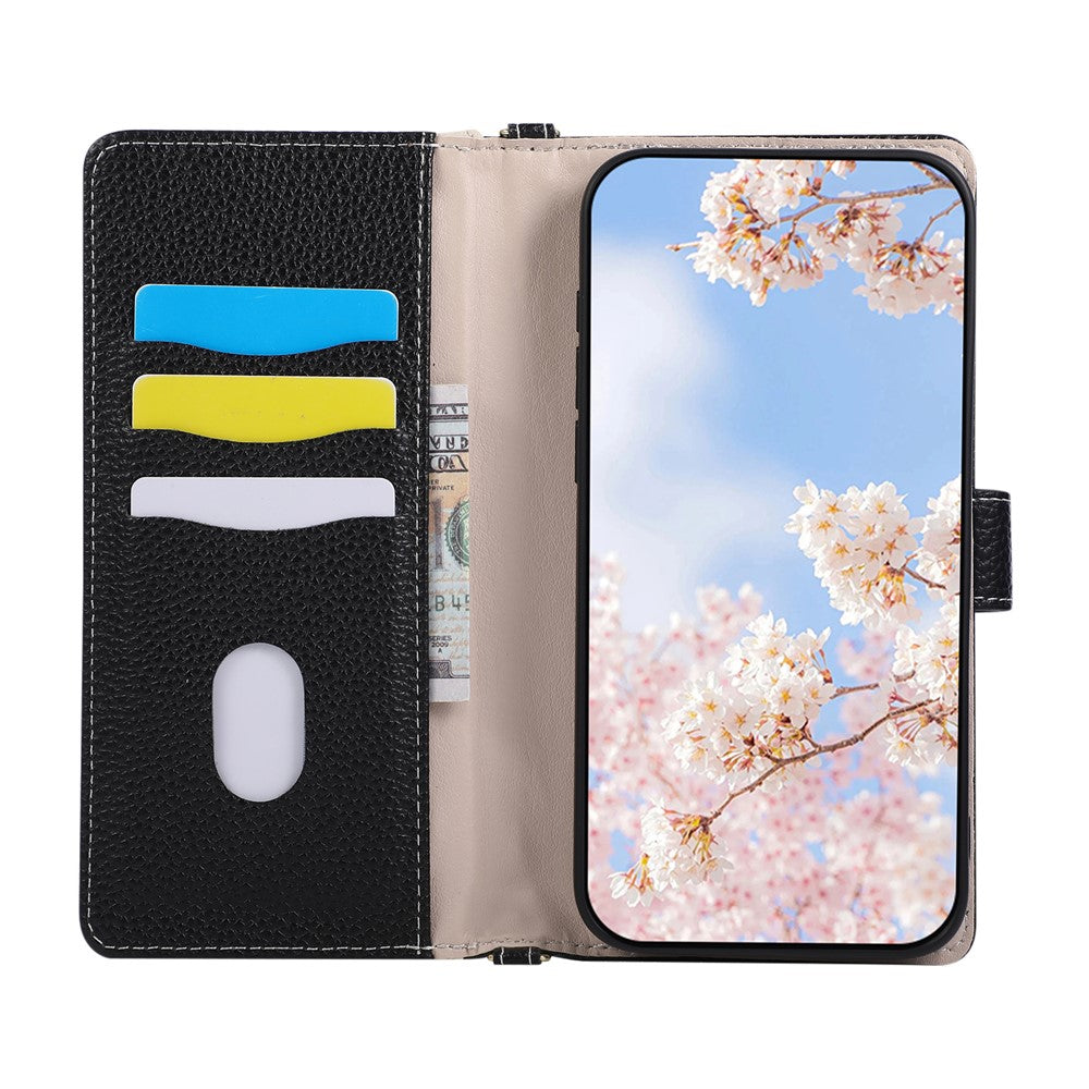 Wallet Case for Xiaomi Poco X7 Pro 5G / Redmi Turbo 4 5G Triangular Splicing Zipper Leather Flip Cover with Wrist Strap