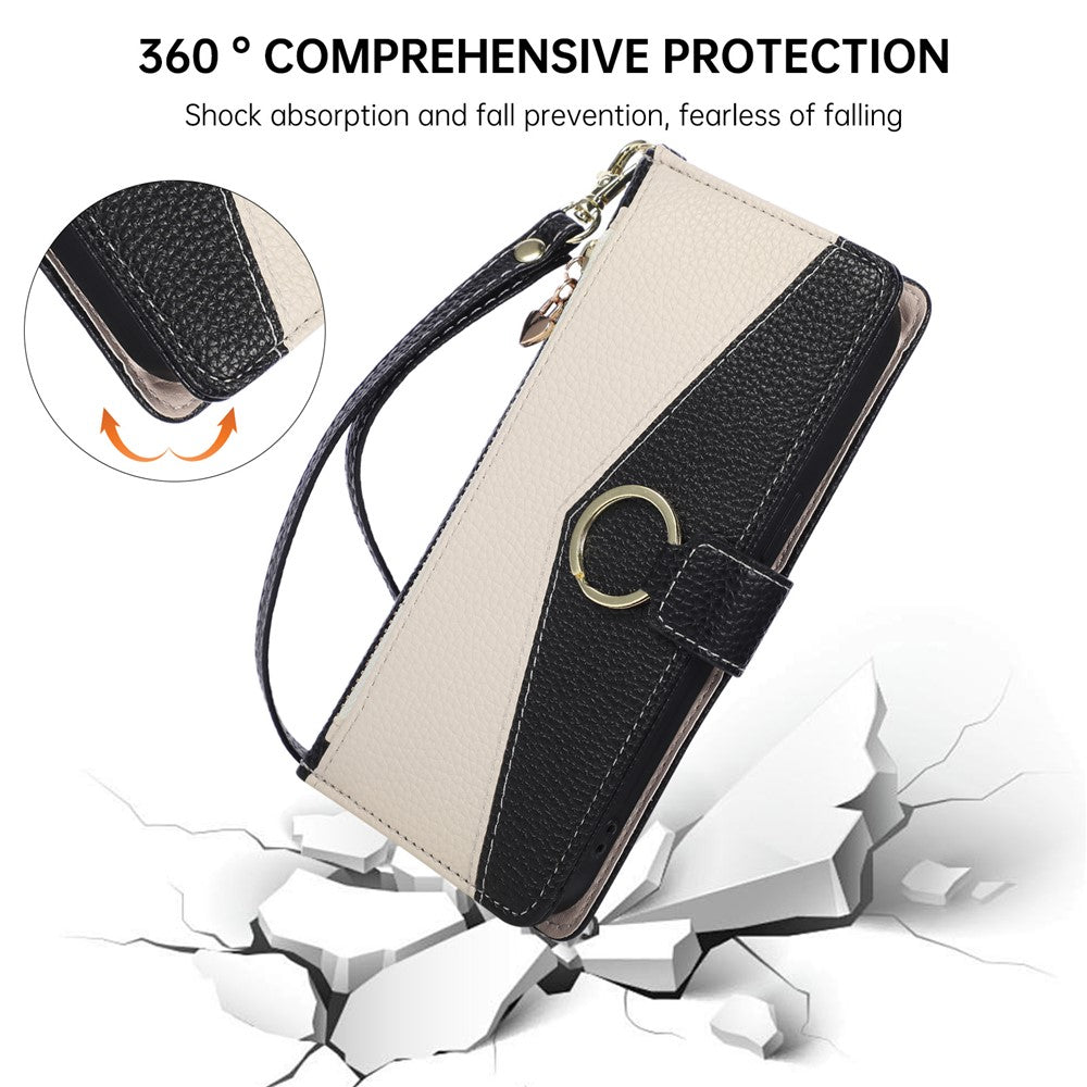 Wallet Case for Xiaomi Poco X7 Pro 5G / Redmi Turbo 4 5G Triangular Splicing Zipper Leather Flip Cover with Wrist Strap