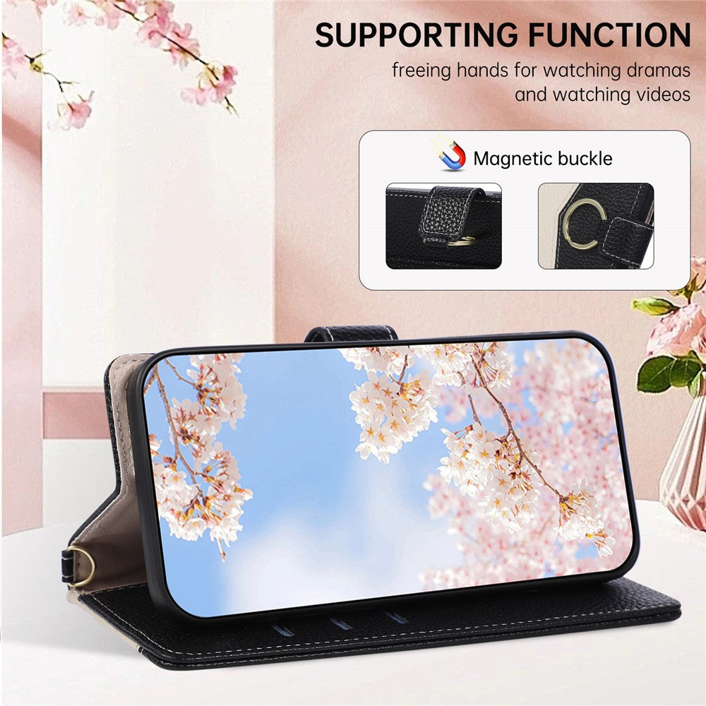 Wallet Case for Xiaomi Poco X7 Pro 5G / Redmi Turbo 4 5G Triangular Splicing Zipper Leather Flip Cover with Wrist Strap