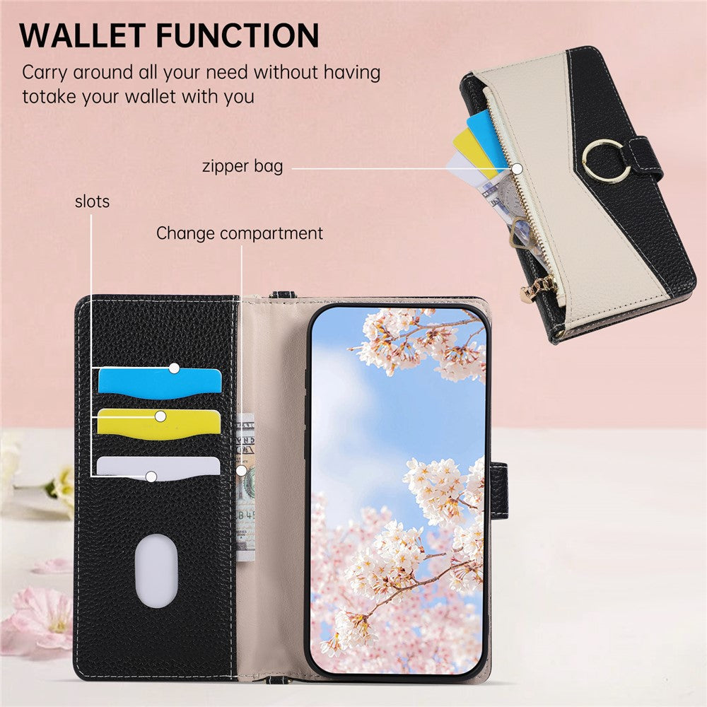 Wallet Case for Xiaomi Poco X7 Pro 5G / Redmi Turbo 4 5G Triangular Splicing Zipper Leather Flip Cover with Wrist Strap