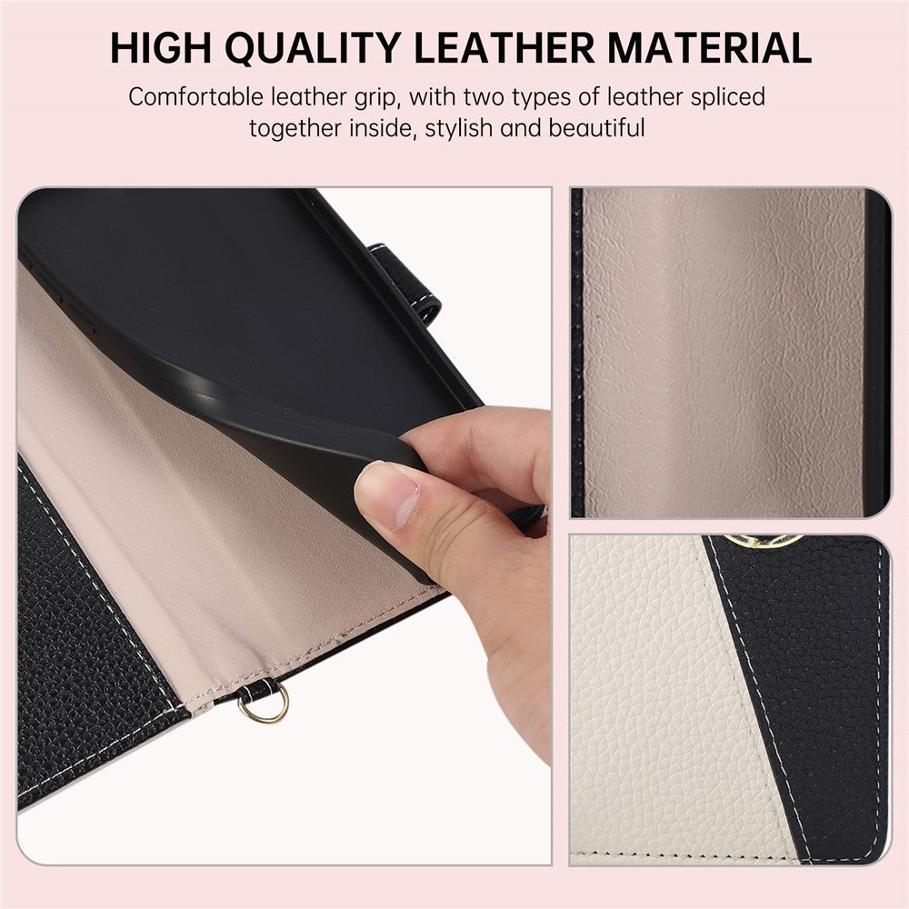 Wallet Case for Xiaomi Poco X7 Pro 5G / Redmi Turbo 4 5G Triangular Splicing Zipper Leather Flip Cover with Wrist Strap