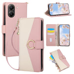 Wallet Case for Xiaomi Poco X7 Pro 5G / Redmi Turbo 4 5G Triangular Splicing Zipper Leather Flip Cover with Wrist Strap