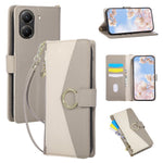 Wallet Case for Xiaomi Poco X7 Pro 5G / Redmi Turbo 4 5G Triangular Splicing Zipper Leather Flip Cover with Wrist Strap