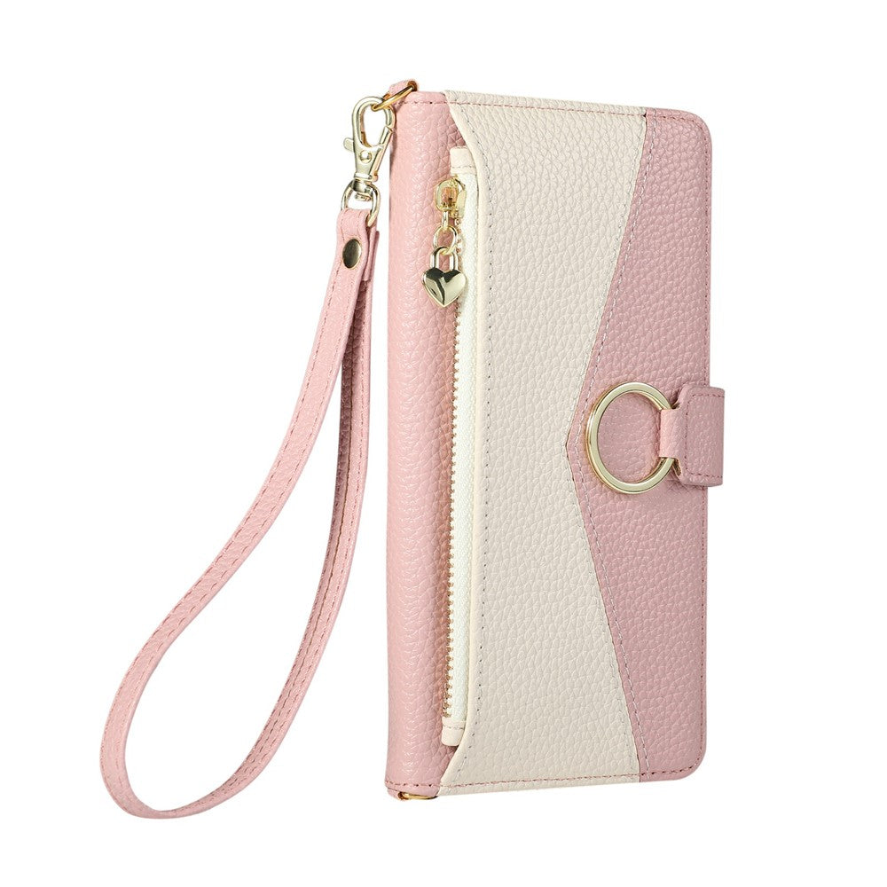 Wallet Case for Xiaomi Poco F7 Ultra 5G  /  Redmi K80 Pro 5G Triangular Splicing Zipper Leather Flip Cover with Wrist Strap