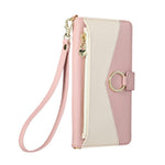 For Xiaomi Poco M7 Pro 5G Wallet Case Triangular Splicing Zipper Leather Flip Cover with Wrist Strap
