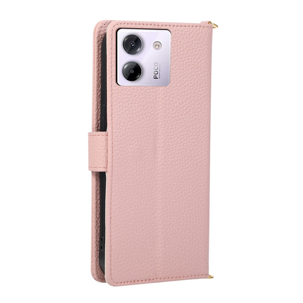 For Xiaomi Poco M7 Pro 5G Wallet Case Triangular Splicing Zipper Leather Flip Cover with Wrist Strap