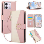 For Xiaomi Poco M7 Pro 5G Wallet Case Triangular Splicing Zipper Leather Flip Cover with Wrist Strap
