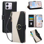 For Xiaomi Poco M7 Pro 5G Wallet Case Triangular Splicing Zipper Leather Flip Cover with Wrist Strap