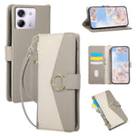 For Xiaomi Poco M7 Pro 5G Wallet Case Triangular Splicing Zipper Leather Flip Cover with Wrist Strap